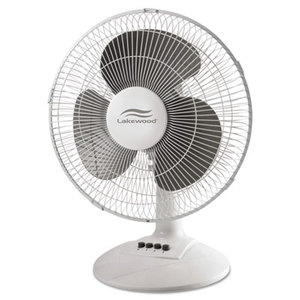 12-Inch Three-Speed Oscillating Desk Fan, Metal/Plastic, White by LAKEWOOD ENGINEERING CO.
