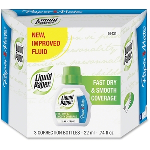 Correction Fluid, Fast Drying, 22ml, 3/PK, Bright White by PaperMate