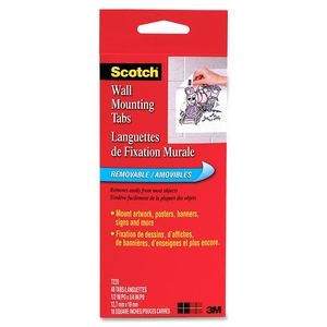 3M 7220 Wall Mounting Tabs W/ Removable Adhesive, 48/PK, 1/2"x3/4" by Scotch