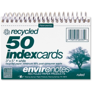 Wirebound Index Cards,5"x3-1/2",50 SH,Ruled,Perforated,White by Roaring Spring