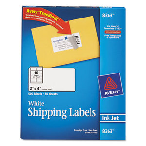 Avery 8363 Shipping Labels w/Ultrahold Ad & TrueBlock, Inkjet, 2 x 4, White, 500/Box by AVERY-DENNISON