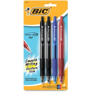 BIC RLCP41AST Gel Pen, Retractable, .7mm Point, 4/PK, 2 BK/1 RD/1 BE by BIC