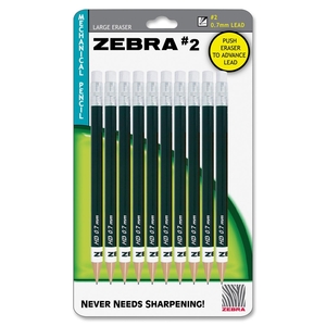 ZEBRA PEN CORPORATION 51311 Mechanical Pencil,w/No. 2 Lead,0.7mm,Refill.,10/PK,Black by Zebra Pen