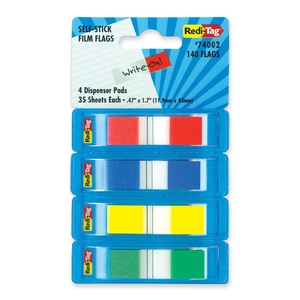 Redi-Tag Corporation 74002 Film Flags,Self-stick,140 Flags,2/5"x1-7/10",4/PK,Assorted by Redi-Tag