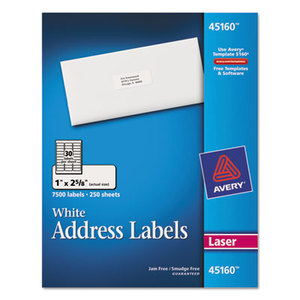 Avery 45160 Shipping Labels with TrueBlock Technology, 1 x 2 5/8, White, 7500/Box by AVERY-DENNISON