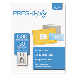 Avery 30620 Laser Address Labels, 1 x 2 5/8, Clear, 1500/Box by AVERY-DENNISON