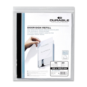 Durable Office Products Corp. 4851-02 Replacement Sign Inserts, f/ 480123, 20/PK, 10 Sheets, White by Durable