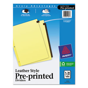 Avery 11327 Preprinted Red Leather Tab Dividers w/Clear Reinforced Edge, 31-Tab, Ltr by AVERY-DENNISON