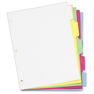 Tops Products 60509 Erasable Tab Dividers, 5-Tabs, 11"x8-1/2", 5/Set, Multi by Cardinal