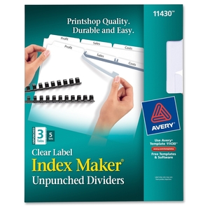 Avery LSK3U Index Maker, Laser, Unpunched, 3-Tab, White, 5-Set by Avery