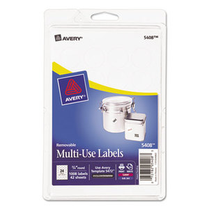 Avery 05408 Removable Multi-Use Labels, 3/4" dia, White, 1008/Pack by AVERY-DENNISON