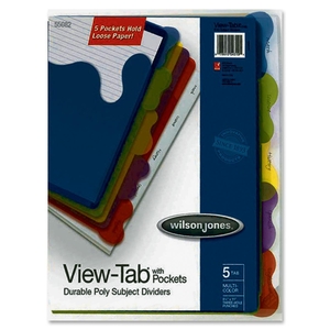 Student Dividers,w/ Pockets,3-HP,5-Tab,Letter,Assorted by Wilson Jones