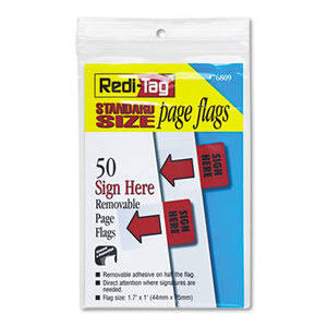 Redi-Tag Corporation 76809 Removable/Reusable Page Flags, "Sign Here", Red, 50/Pack by REDI-TAG CORPORATION