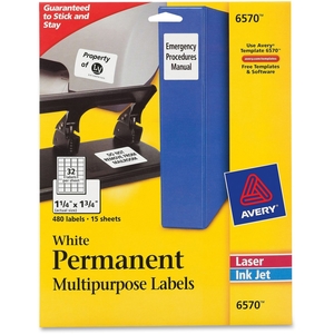 Avery 6570 Perm ID Labels, 1-1/4"x1-3/4", 480/PK, White by Avery