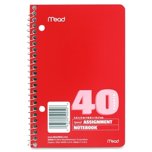 ACCO Brands Corporation 50050 Assignment Book,Spiralbound,2HP,7-1/2"x5",40 Sheets,Assorted by Mead