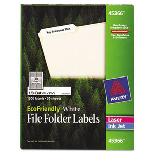 Avery 45366 EcoFriendly File Folder Labels, 2/3 x 3 7/16, White, 1500/Pack by AVERY-DENNISON