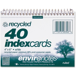Wirebound Index Cards,6"x4-1/2",40 SH,Ruled,Perforated,White by Roaring Spring