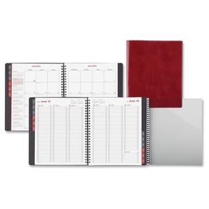 ACCO Brands Corporation 33343 Weekly/Monthly Planner, Med, 6-7/8"x8-3/4", Leather/Red by Day-Timer