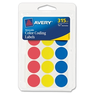 Avery 06167 Color Coding Labels, 3/4" Dia., Removable, 306/PK, Assorted by Avery