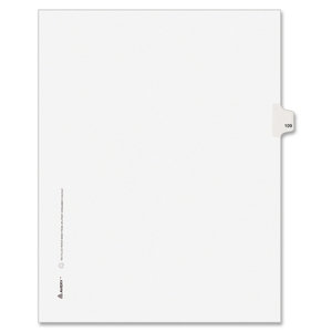 Avery 1109 Numeric Divider, "109", Side Tab, 11"x8-1/2", 25/PK, White by Avery