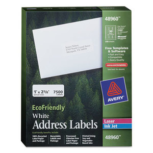 Avery 48960 EcoFriendly Laser/Inkjet Mailing Labels, 1 x 2 5/8, White, 7500/Pack by AVERY-DENNISON