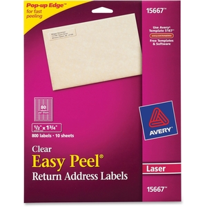 Avery 15667 Laser Labels, Mailing, 1/2"x1-3/4, 800/PK, Clear by Avery