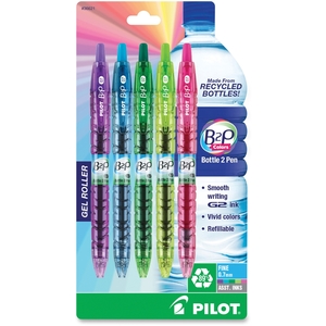 Business Source 36621 Pilot B2P Colors Retractable Gel Pen Asst .7mm 5 Pk BP Mixed Chip by Bottle to Pen (B2P)