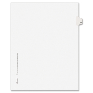 Little Luxury 1105 Numeric Divider, "105", Side Tab, 11"x8-1/2", 25/PK, White by Avery