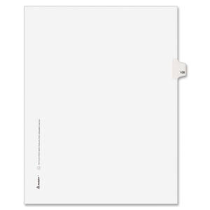 Avery 1108 Numeric Divider, "108", Side Tab, 11"x8-1/2", 25/PK, White by Avery