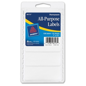 Avery 06113 All-Purpose Labels, 1"x2-3/4", 128/PK, White by Avery