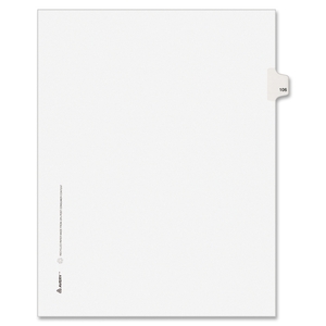 Avery 1106 Numeric Divider, "106", Side Tab, 11"x8-1/2", 25/PK, White by Avery