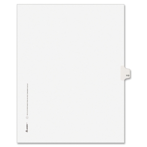 Avery 1113 Numeric Divider, "113", Side Tab, 11"x8-1/2", 25/PK, White by Avery