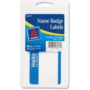 Avery 06175 Name Badge Labels,"Hello",2-11/32"x3-3/8",25/PK, Blue by Avery