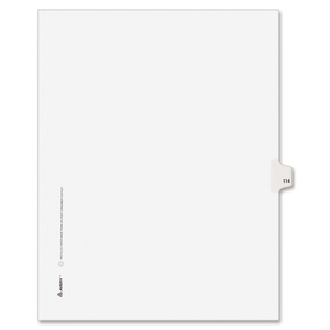 Avery 1114 Numeric Divider, "114", Side Tab, 11"x8-1/2", 25/PK, White by Avery