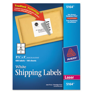 Avery 5164 Shipping Labels w/Ultrahold Ad & TrueBlock, Laser, 3 1/3 x 4, White, 600/Box by AVERY-DENNISON