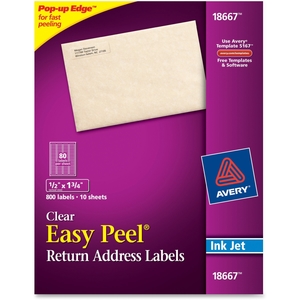 Avery 18667 Inkjet Mailing Labels, 1/2"x1-3/4", 800/PK, Clear by Avery