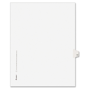 Avery 1116 Numeric Divider, "116", Side Tab, 11"x8-1/2", 25/PK, White by Avery