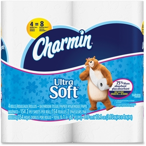 Procter & Gamble 94051CT Ultra Soft Toilet Paper, 2-Ply, 154Shts, 4Rl/Pk, We by Charmin