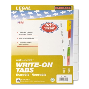 Kleer-Fax, Inc 23008 Write-On Tabs,Erasable,Reusable,3HP,8-Tabs,11"x8-1/2",White by Kleer-Fax