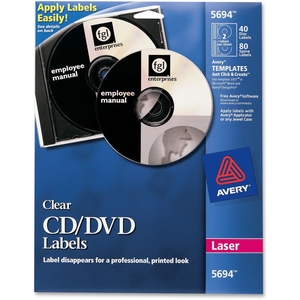 U.S. Stamp & Sign 5694 CD-ROM/DVD Laser Labels, 40/PK, Glossy Clear by Avery