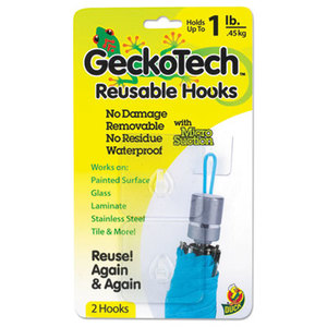 GeckoTech Reusable Hooks, Plastic, 1 lb Capacity, Clear, 2 Hooks by SHURTECH
