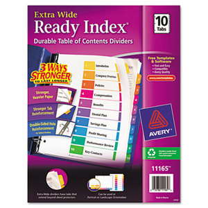 Avery 11165 Ready Index Customizable Table of Contents, Asst Dividers, 10-Tab, 11 x 9 1/2 by AVERY-DENNISON