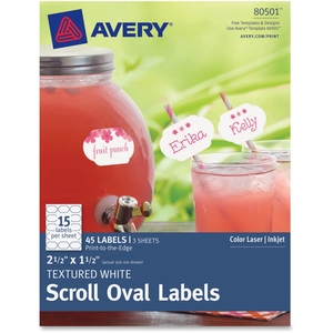 Avery 80501 Textured Scrool Oval Label, 2-1/2"X2-1/2", 36/Pk, We by Avery