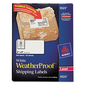 Avery 5523 WeatherProof Mailing Labels w/TrueBlock, Laser, White, 2 x 4, 500/Pack by AVERY-DENNISON