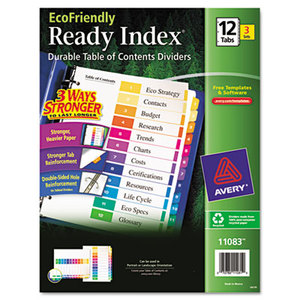 Avery 11083 Ready Index Customizable Table of Contents, Asst Dividers, 12-Tab, Ltr, 3 Sets by AVERY-DENNISON