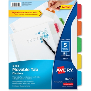 Avery 16750 Hvy-Weight Paper Dividers, 5-Tab, 12/St, Multi by Avery