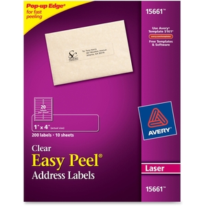 Avery 15661 Laser Labels, Mailing, 1"x4", 200/PK, Clear by Avery