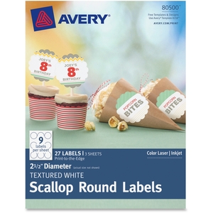 Avery 80500 Texturred White Scallop Round Labels, 2-1/2" D, 27/Pk, We by Avery