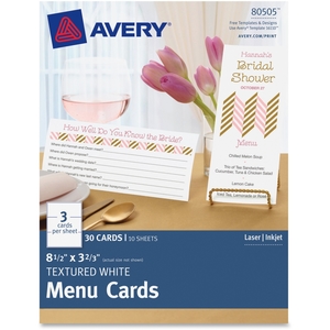 Avery 80505 White Menu Cards, 8-1/2"X3-2/3", 30/Pk, We by Avery