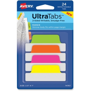 Avery 74767 Ultra Margin Tabs, 2-1/2"X1", 24/Pk, Neon by Avery